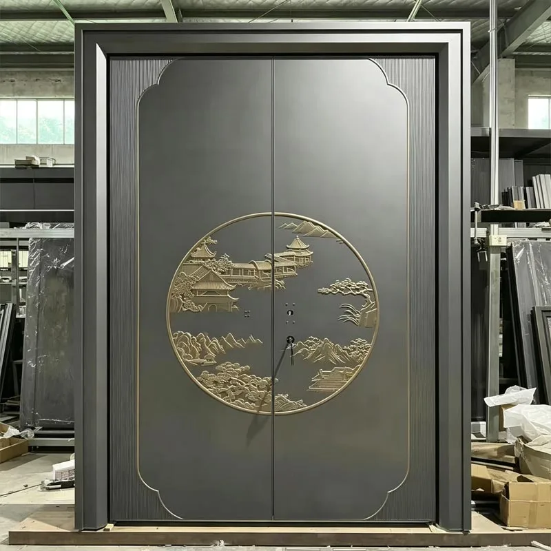 Eingangstür aus Aluminiumguss mit 3D-Prägung und gewebtem Muster