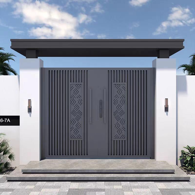 Minimalistisches Hoftor aus Kupfer und Aluminium mit Kantenversiegelung